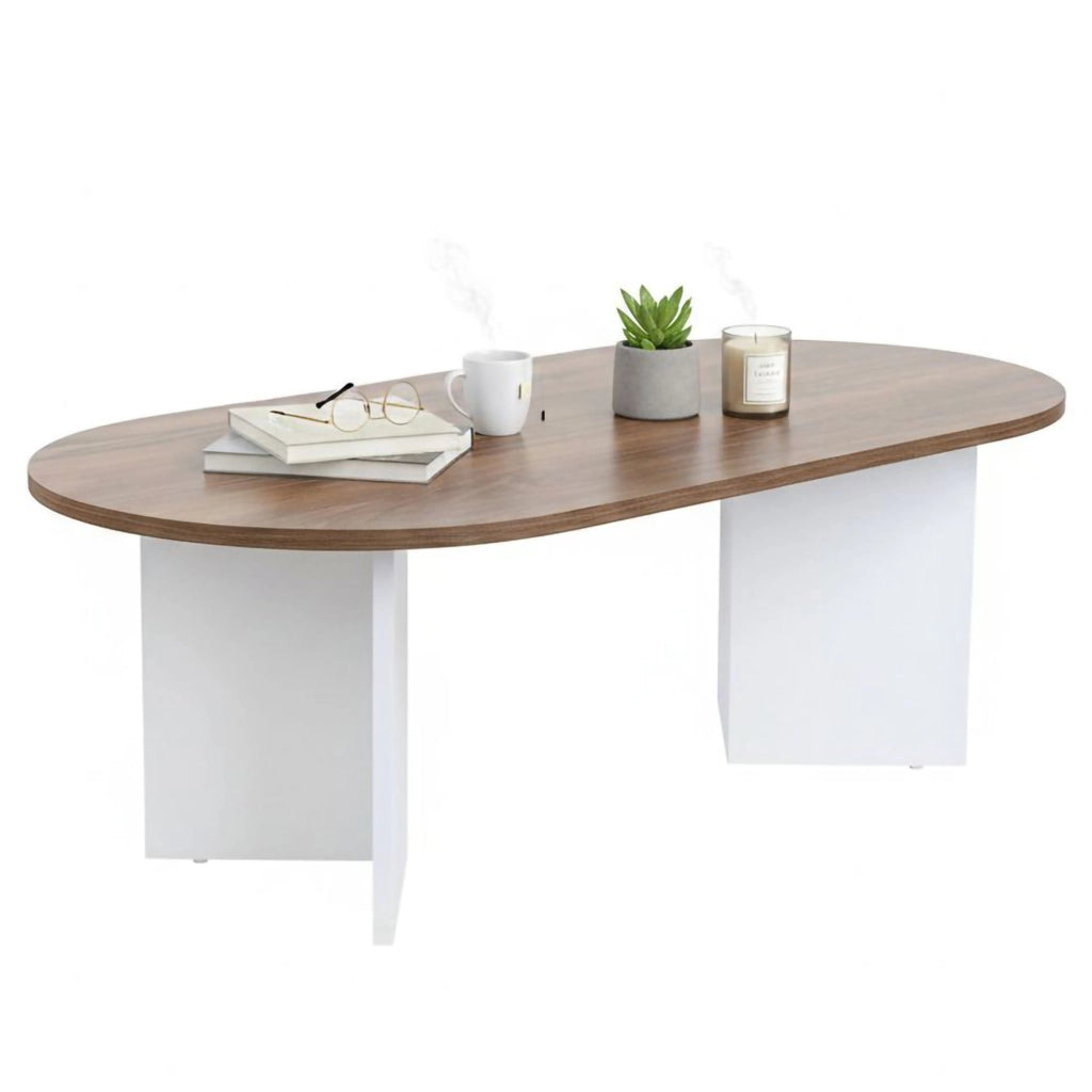 Tavolino da salotto Elain, Tavolo basso da caffè, Portariviste per divano, Ripiano da soggiorno, 119x60 h40 cm, Noce e Bianco