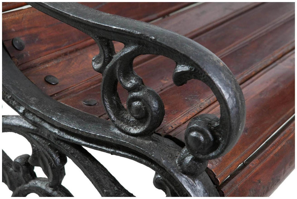 Biscottini Panchina in legno massiccio e ghisa L145xPR65xH77 cm Robusta stabile panca