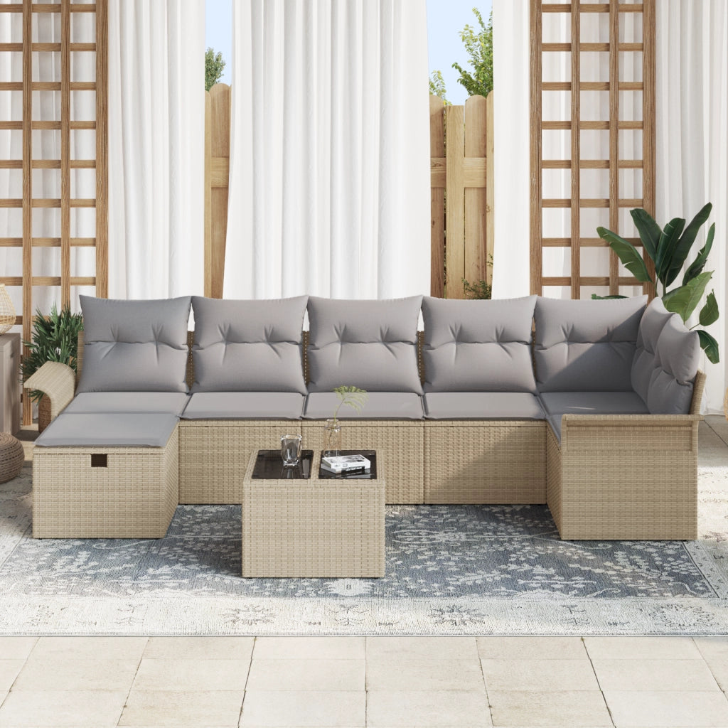 Set di divano da giardino 8 pezzi con cuscini in polyrattan beige