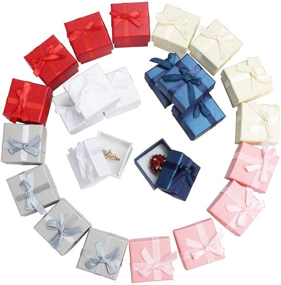 ONF3 - Scatola per Anelli di Regalo - 24 pezzi - Display in Cartone con Striscia - Diverse Colori - Scatola per Orecchini - Adatto per Feste di Compleanno e