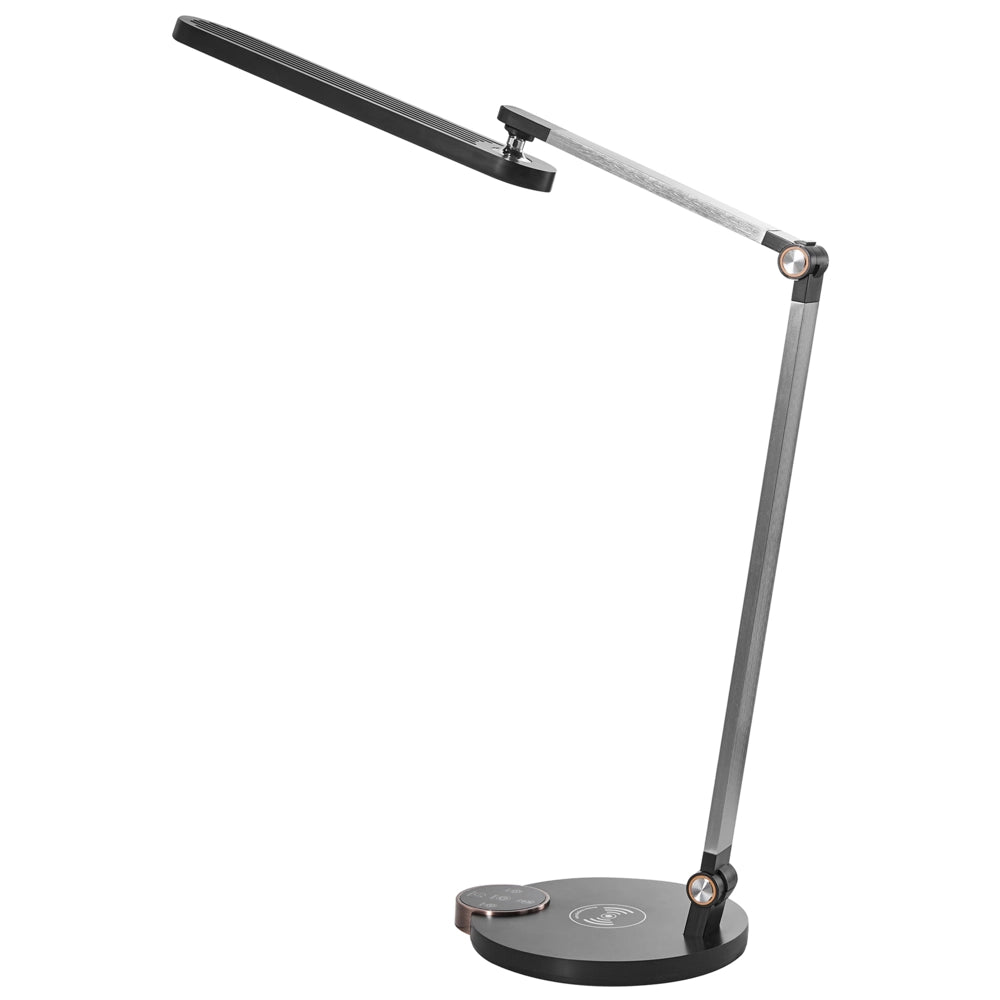 Lampada da scrivania moderna per ufficio domestico 3 modalità di temperatura Dimmer continuo Caricatore wireless Paralume regolabile Materiale sintetico Nero