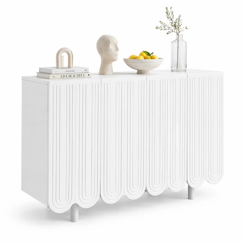 Sideboard a 4 ante con intagli a goccia; MDF bianco