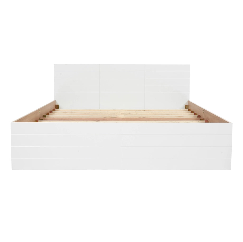 Letto 140x200 con 2 cassetti e rete a doghe bianco e rovere