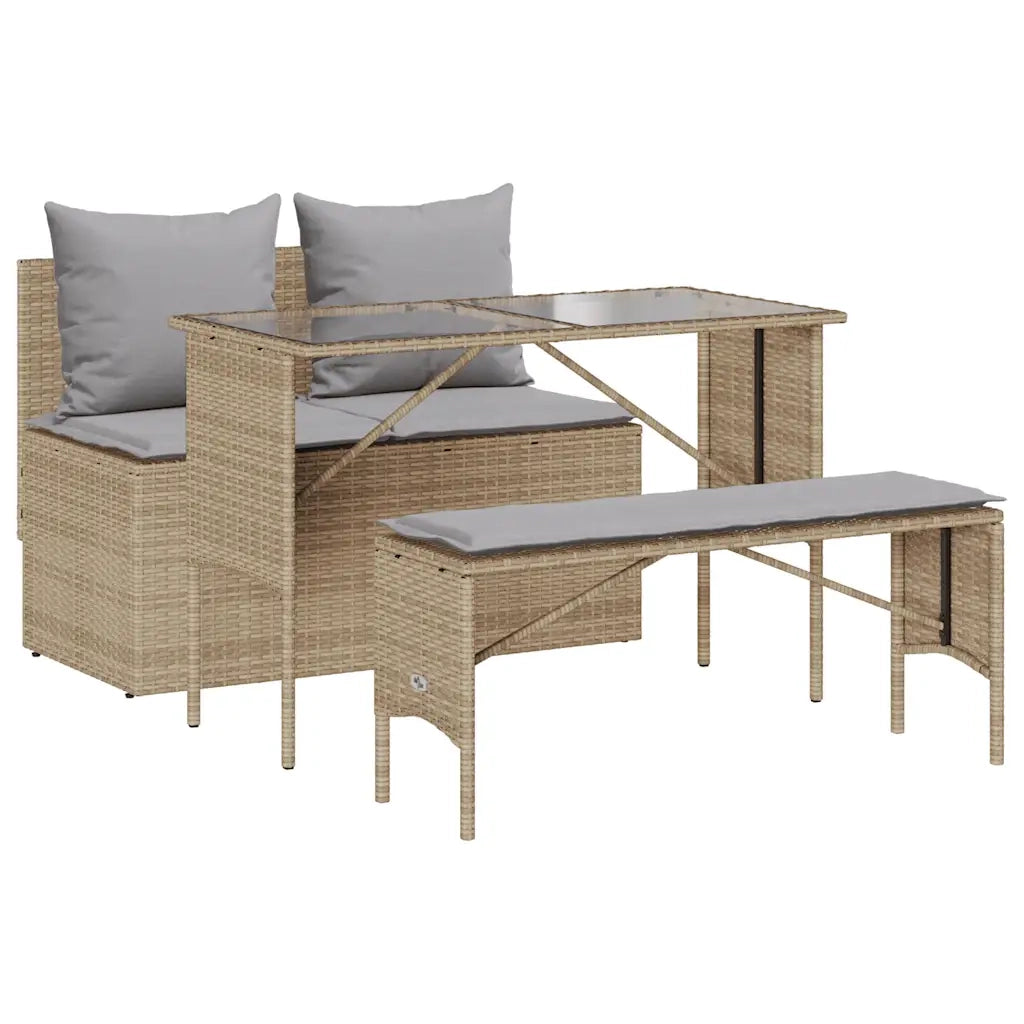 Set da Pranzo da Giardino 3 pz con Cuscini Beige in Polyrattan
