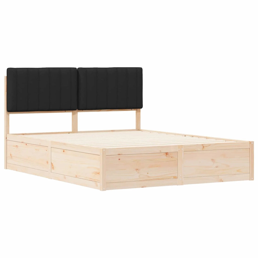 Letto con Testiera Rivestita Nero 150 x 200 cm Pino massello