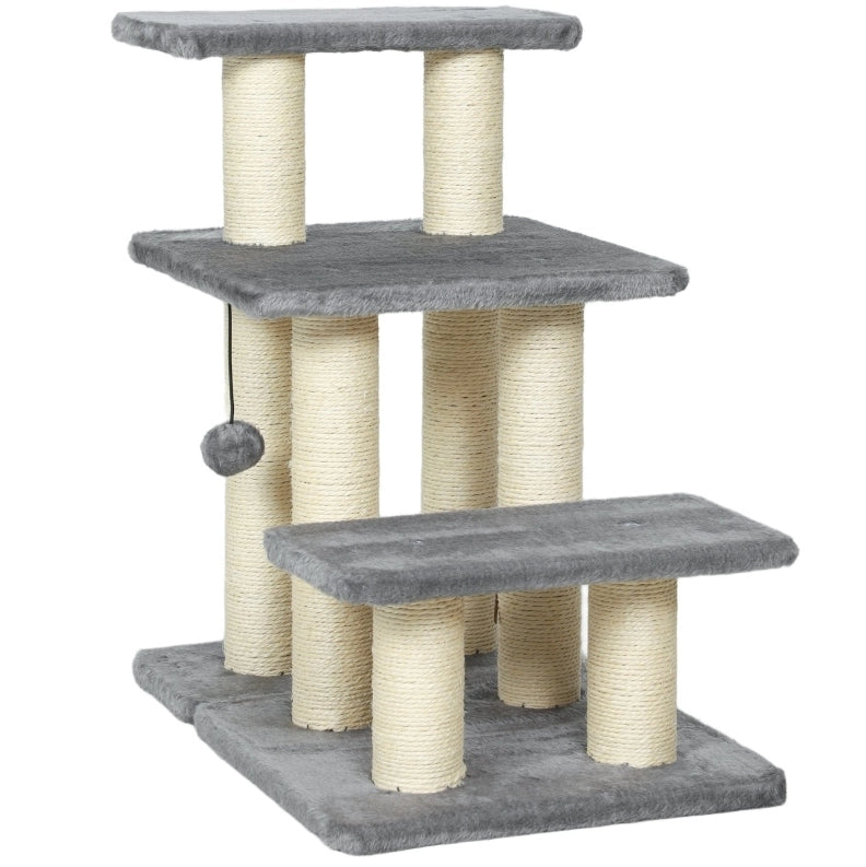 Scala per animali 3 gradini alta 54 cm grigia in legno con sisal