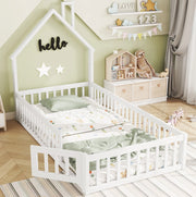 Letto a casetta per bambini 90x200 cm con camino bianco