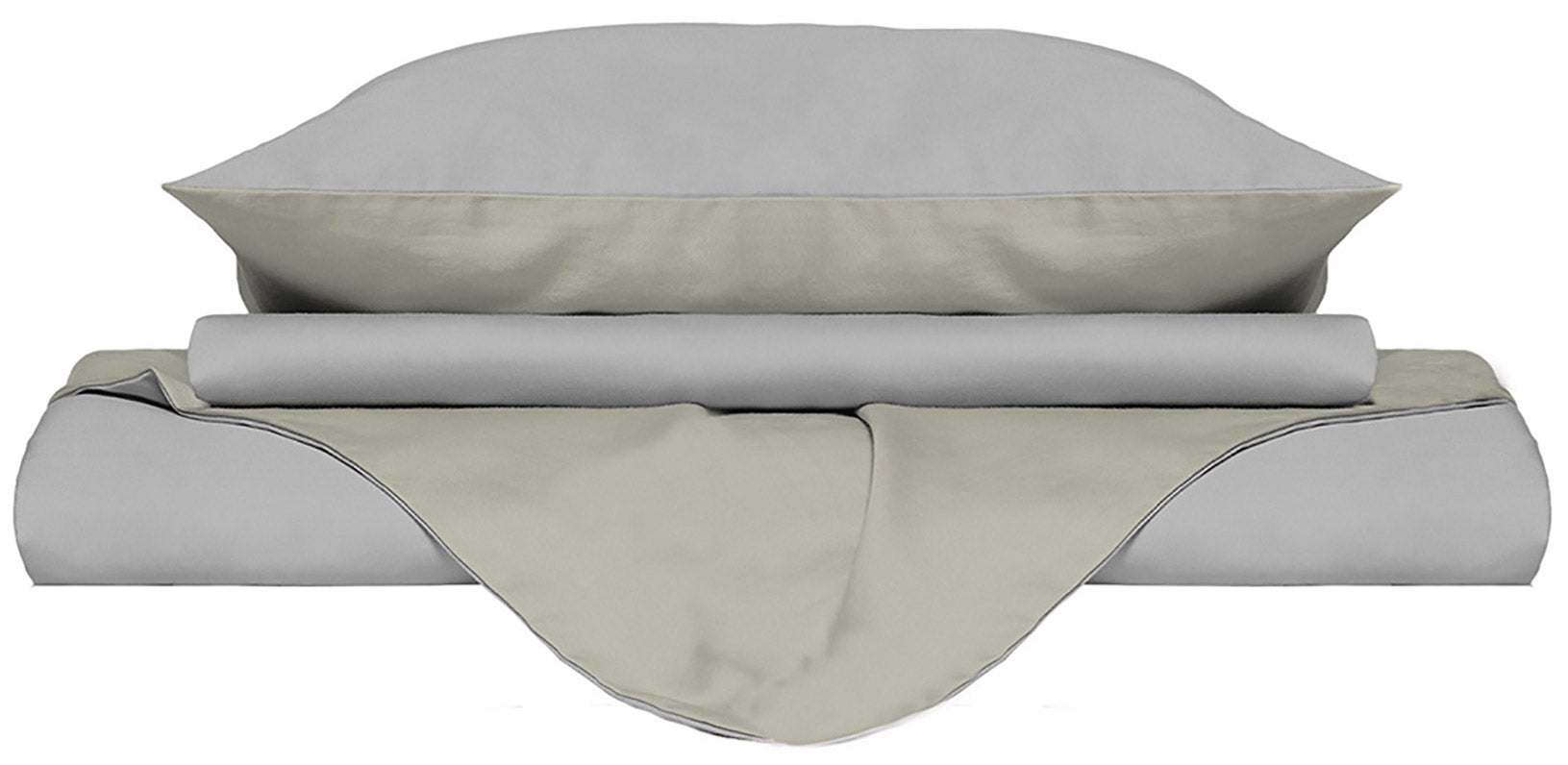 Copripiumino Singolo con Sacco e Federe Doubleface Grigio Chiaro/Panna