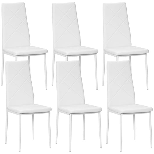 Set 6 Sedie da Pranzo Moderne Schienale Alto Cuciture a Diamante 41x50x97 cm Bianco