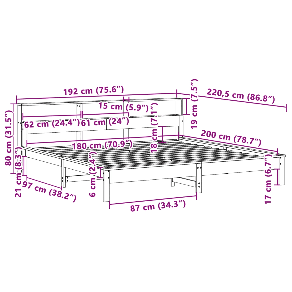 Letto senza Materasso-Struttura Letto Marrone Cera 180x200 cm in Legno di Pino 622933
