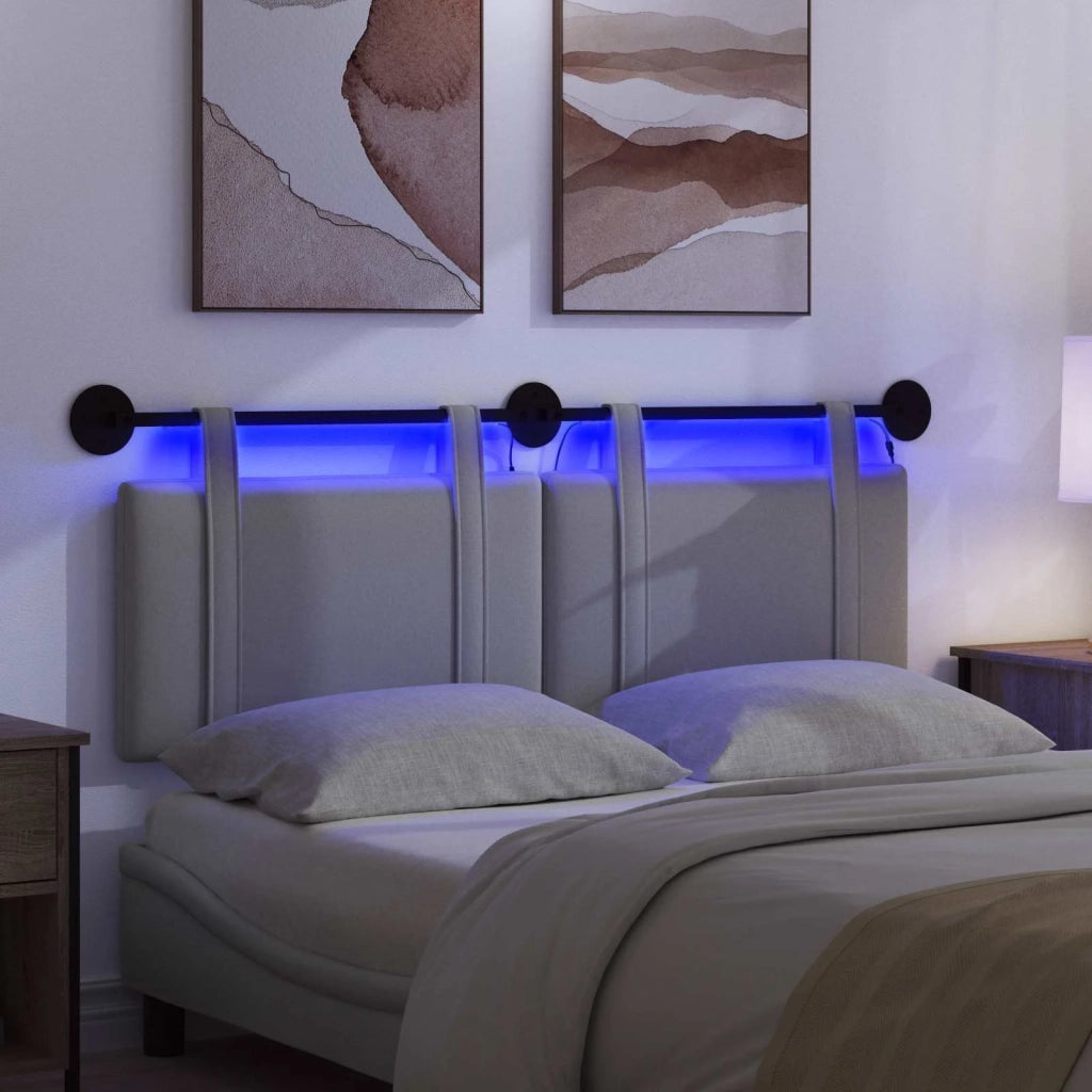 Testiera sospesa Con luce LED Grigio Chiaro Tessuto