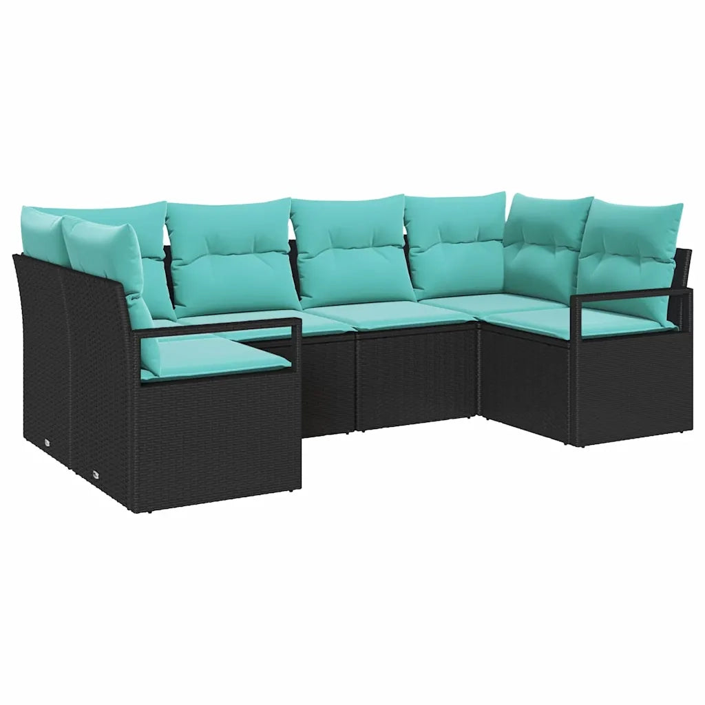 Set di divani con cuscino 6 pcs Nero Rattan in Polipropilene