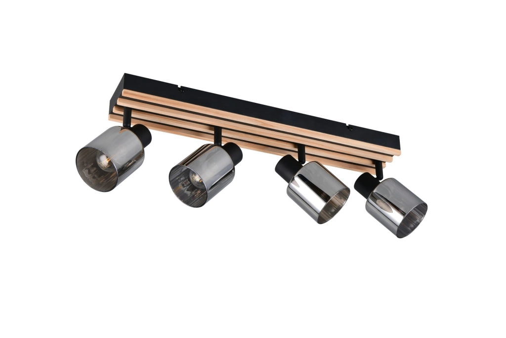 Faretto da soffitto 4 luci nero legno fumé TRAVIA RL