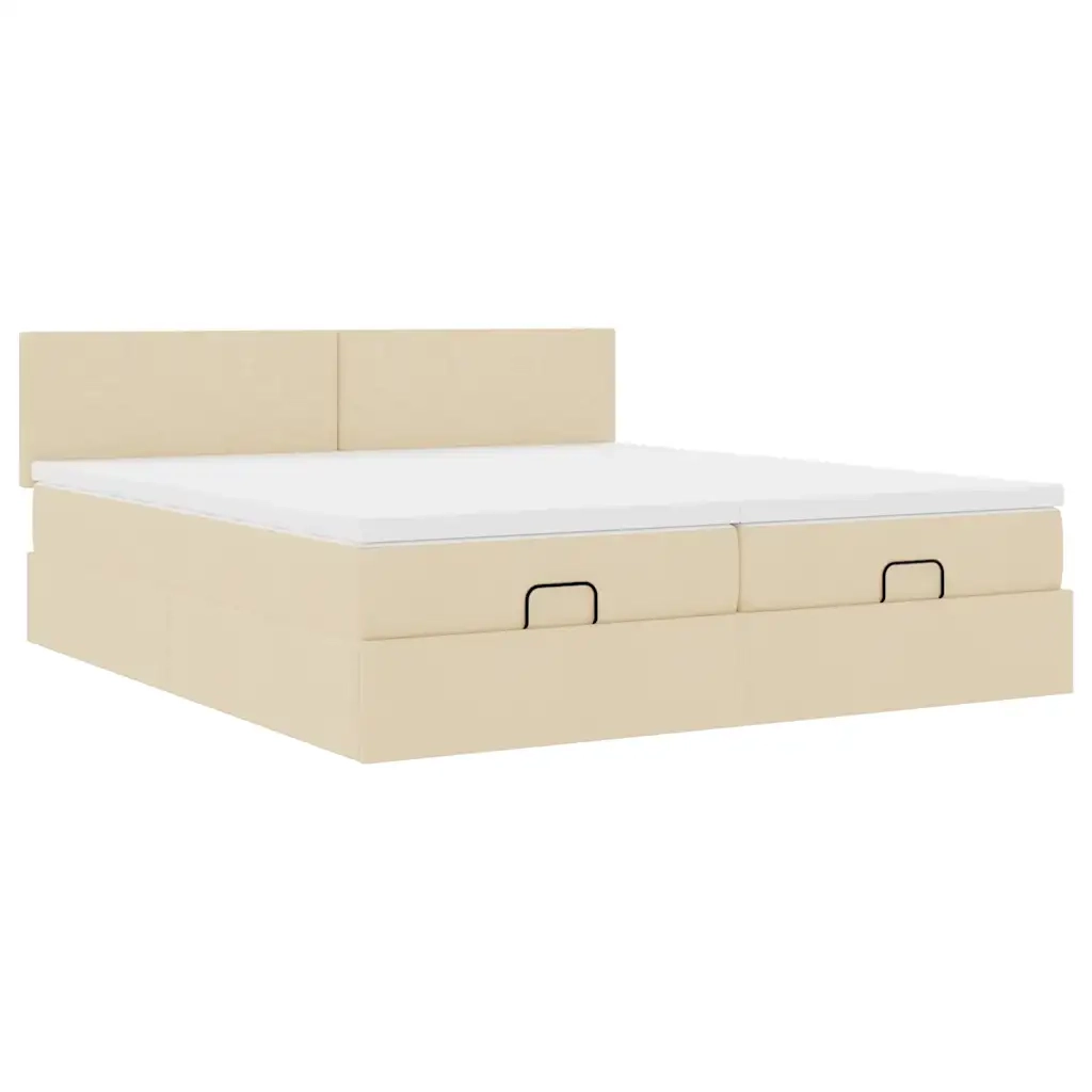 vidaXL Struttura Letto Pouf con Materassi Crema 200x200 cm in Tessuto