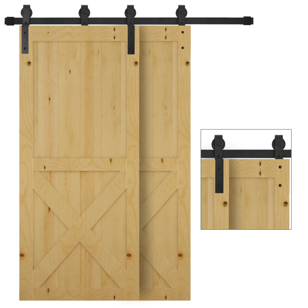 Kit Porta Scorrevole in Acciaio con Binario, Rulli, Fermi, Guide, Bulloni e Viti, 200x0.6x4 cm, Nero