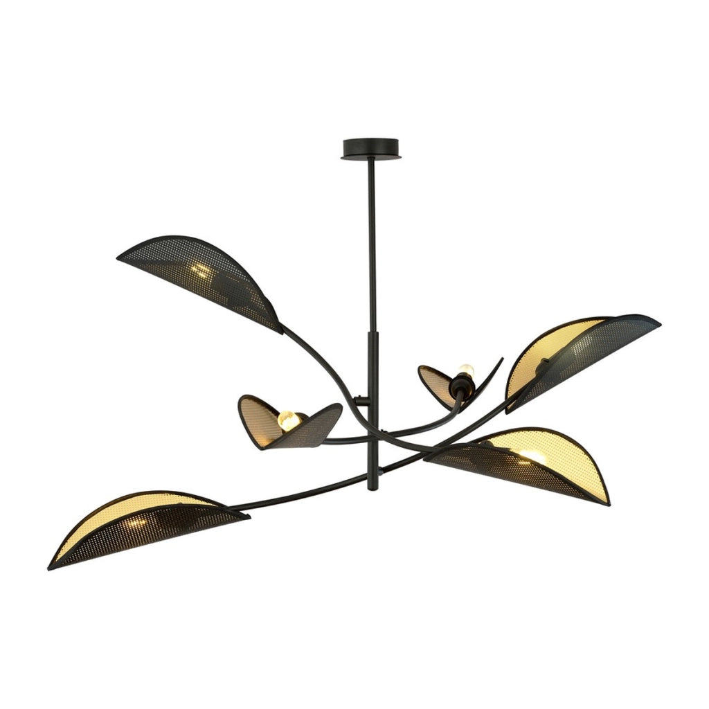 Lampada a sospensione Lotus in acciaio nero e oro