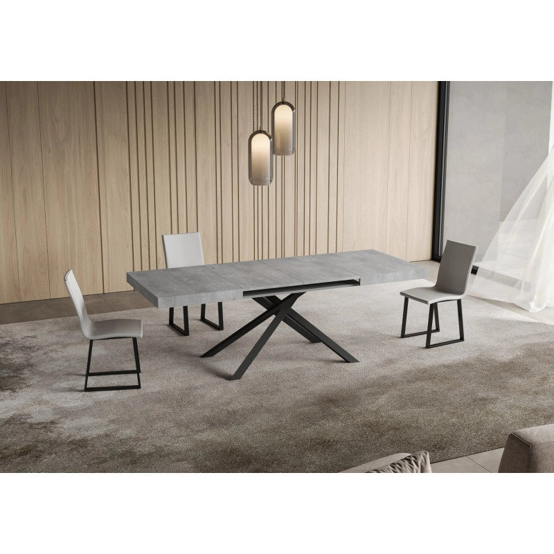 Tavolo allungabile 140/224x80cm Niket telaio Antracite - Cemento