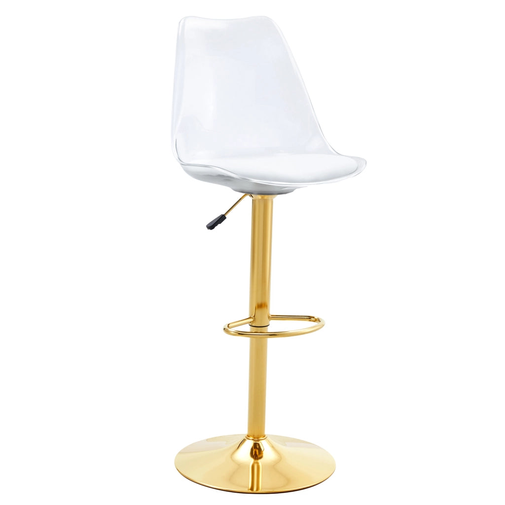 Sgabello da Bar Set da 2 con Schienale Trasparente, Seduta in PU, Base in Metallo Oro, Girevole 360°, Trasparente Oro