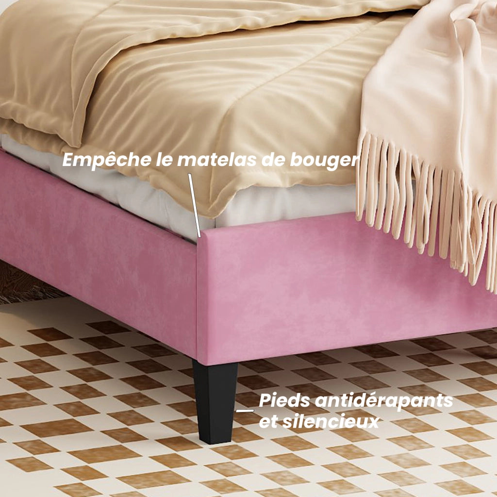 Letto Singolo 90×200 cm; 1 Posto con Testiera a Fiore; senza Materasso; Imbottito; Rosa