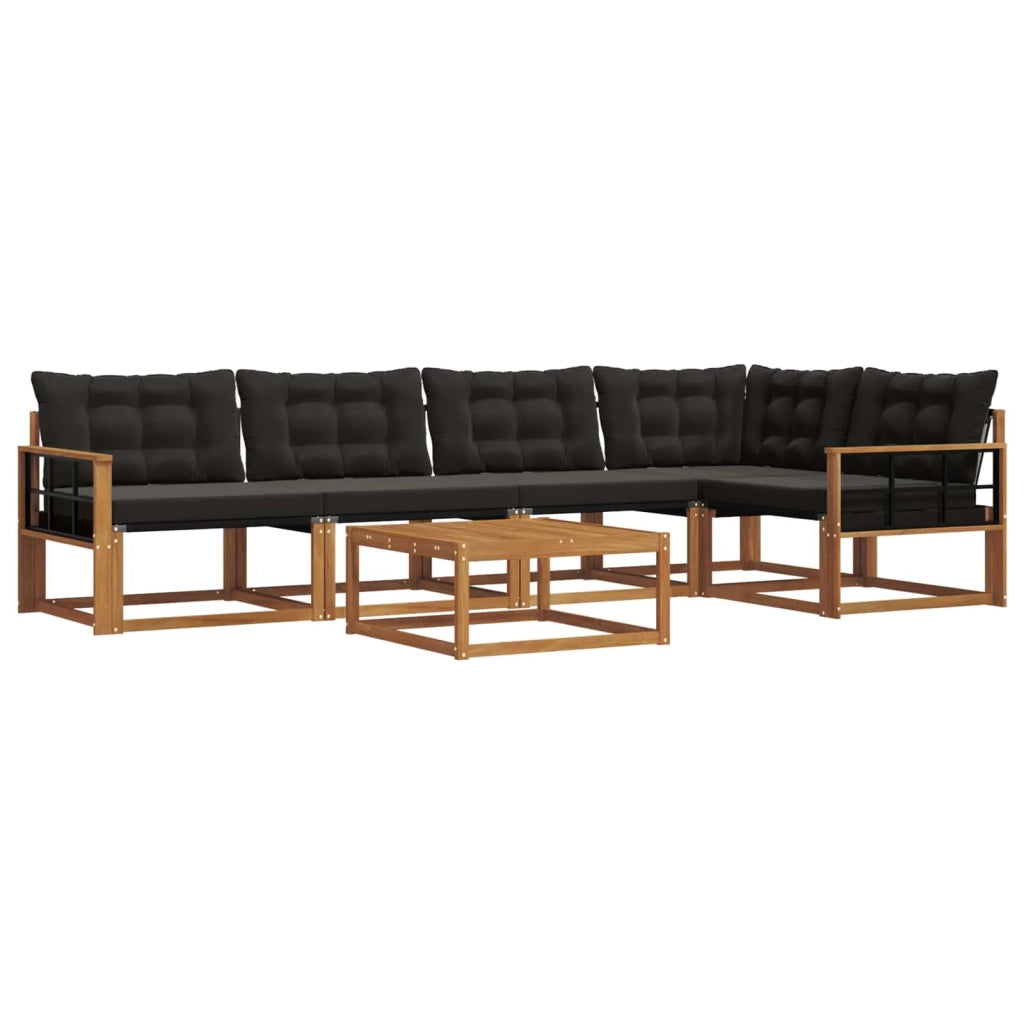 Set di divani da esterno con cuscino 6 pcs Naturale e Nero