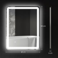 Specchio Bagno 60x80 cm LED Touch con Luce Dimmerabile a 3 Temperature e Antiappannamento