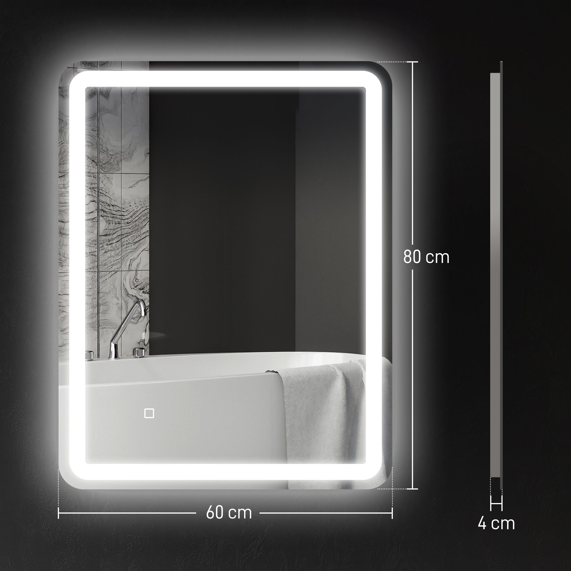 Specchio Bagno 60x80 cm LED Touch con Luce Dimmerabile a 3 Temperature e Antiappannamento