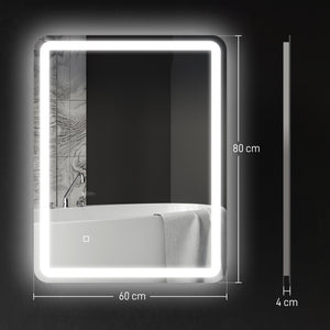 Specchio Bagno 60x80 cm LED Touch con Luce Dimmerabile a 3 Temperature e Antiappannamento