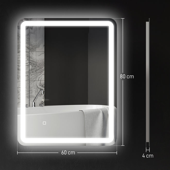 Specchio Bagno 60x80 cm LED Touch con Luce Dimmerabile a 3 Temperature e Antiappannamento