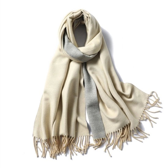 Schiacetto imitativo in casimir, sciarpa e sciarpa per due usi, sciarpa morbida e calda, sciarpa a pennello versatile, doppia faccia e bicolor, adatta per viaggi invernali, 200 * 65 cm, Beige