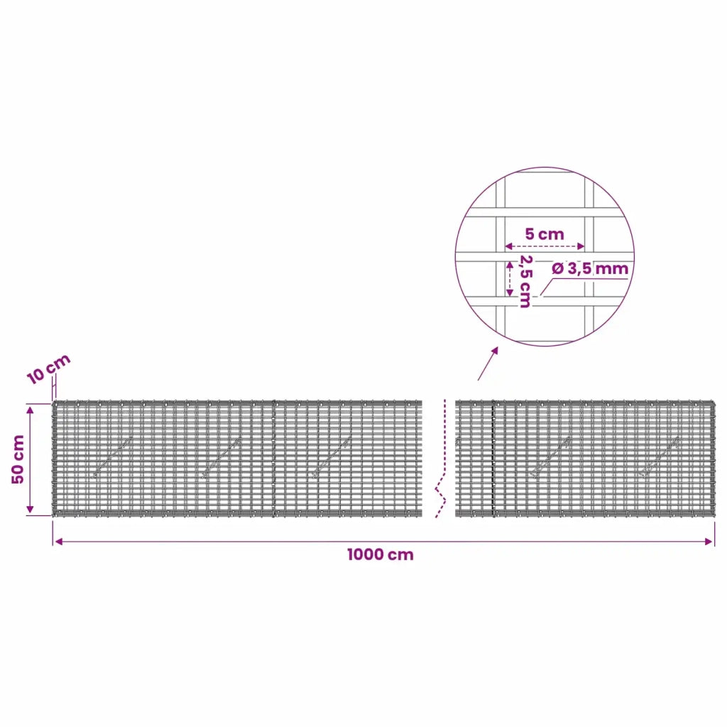 Gabione con filo da 3,5 mm e rete da 5x2,5 cm 1000x10x50 cm 3461558