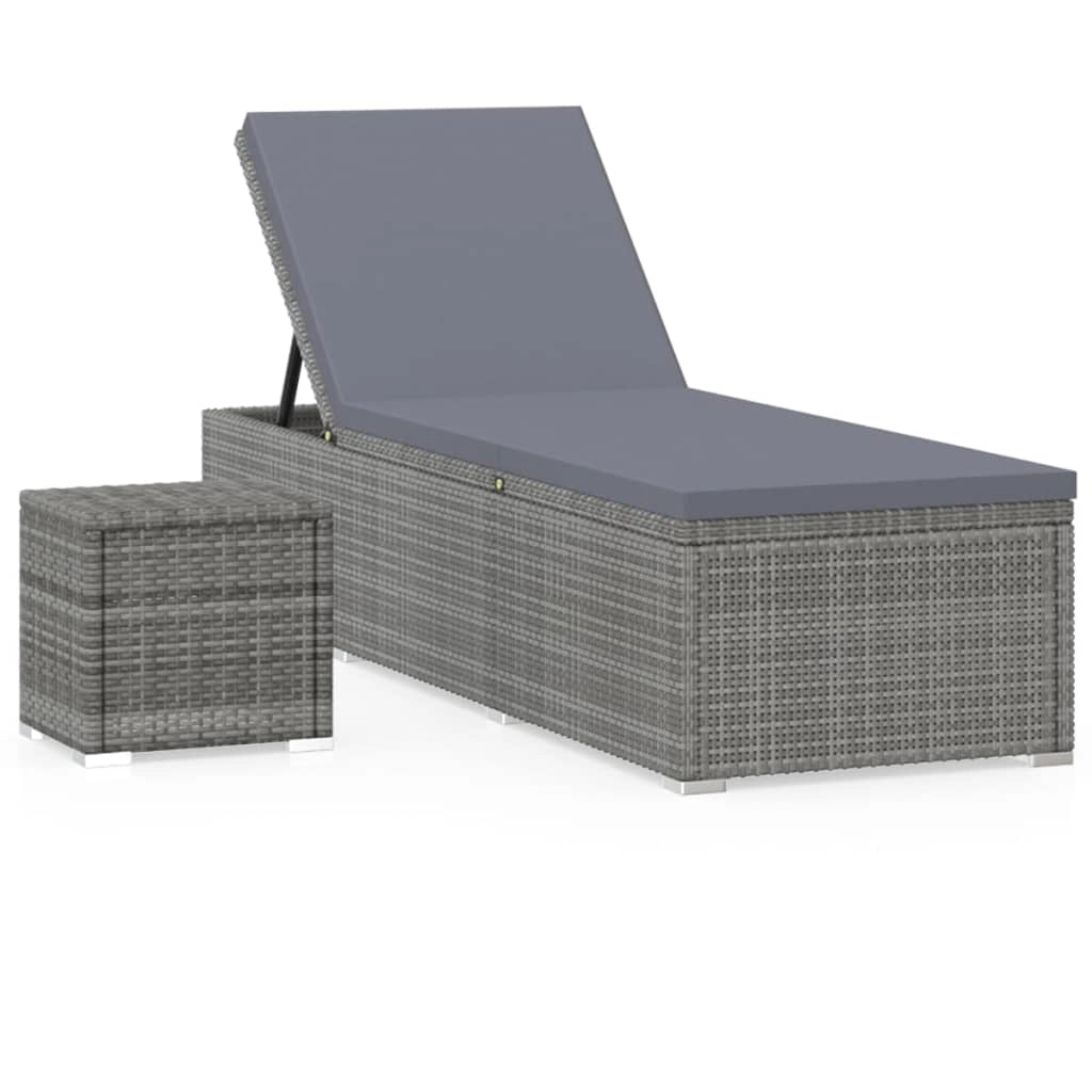 Sedia a sdraio lettino prendisole letto da giardino mobili da esterno per patio con cuscino e tavolino da tè resina intrecciata grigia 02_0021024