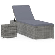 Sedia a sdraio lettino prendisole letto da giardino mobili da esterno per patio con cuscino e tavolino da tè resina intrecciata grigia 02_0021024