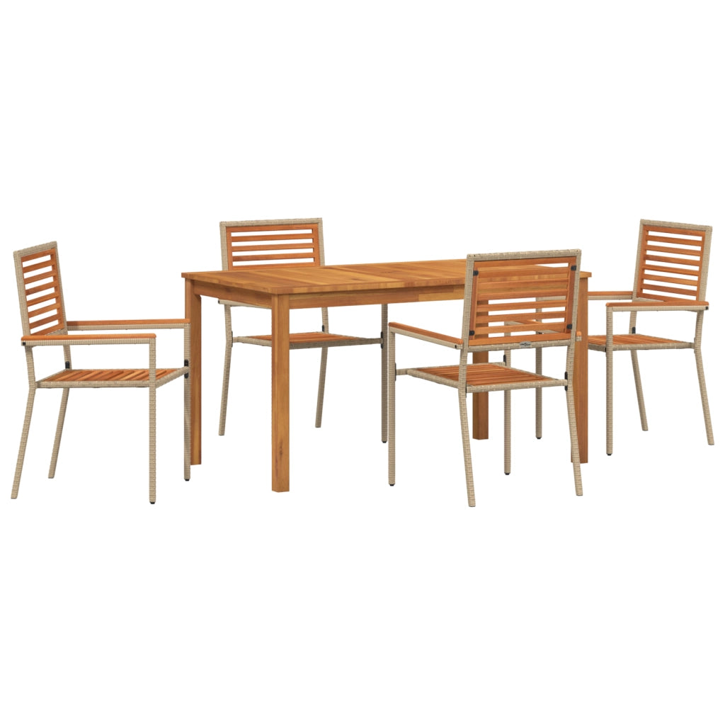 Set pranzo giardino 5 pezzi Beige Polyrattan Acacia