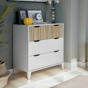 Cassettiera Archi, Settimino multiuso, Comò camera da letto, Mobile con cassetti, 71x40 h76 cm, Bianco e Rovere