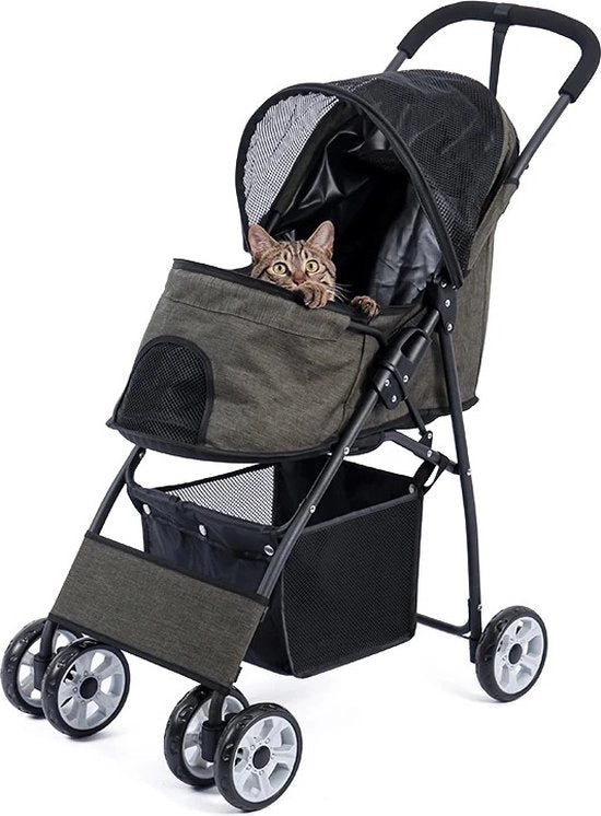 Carriolo Portatile per Animali - 4 Ruote - Con Scheda di Supporto - Adatto per Cuccioli - Gatti - Animali di Compagnia - Verde - Fino a 12kg