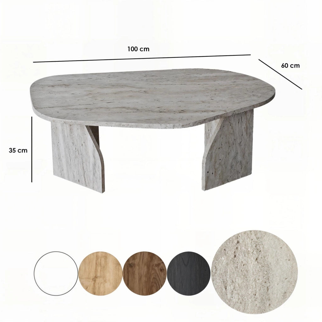 Lozza, Tavolino da Salotto Forma Ovale, 100x60x35h cm Bianco Marmo