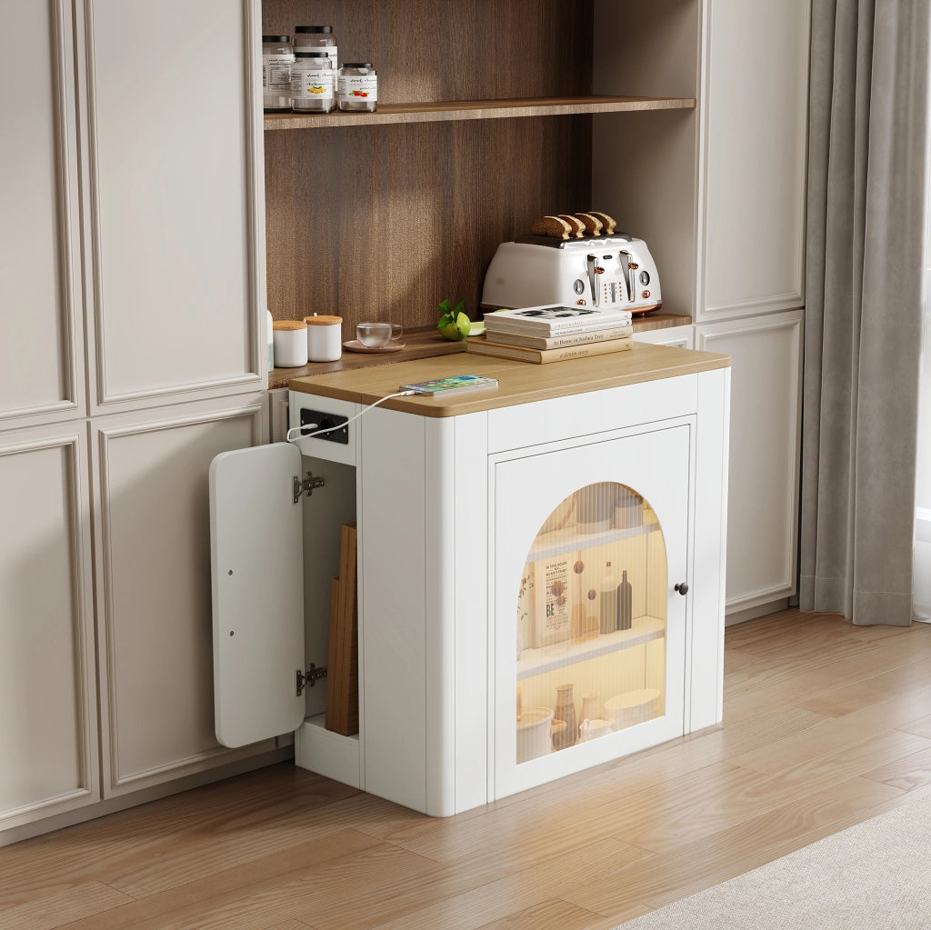 Tavolo da pranzo allungabile 83x39.6x77 cm con ruote nascoste; LED e prese USB Type-C; MDF; bianco naturale