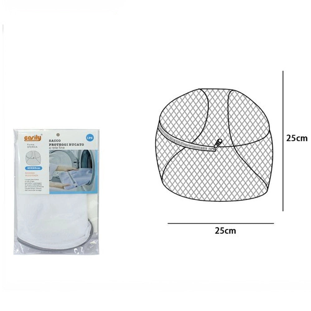Trade Shop - Sacco Rete Fine Forma Sferica Salvabiancheria Proteggi Bucato Con Zip 25cm 59993 -