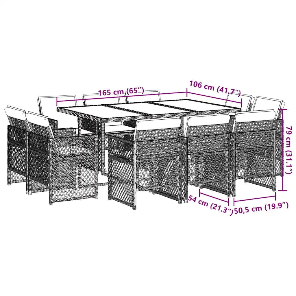 Set Pranzo da Giardino 11 pz con Cuscini Beige Misto Polyrattan 3210852