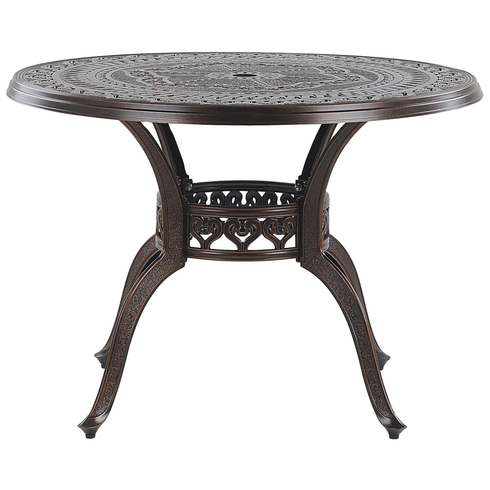 Set da pranzo da giardino Tavolo da esterno in alluminio marrone 4 sedie Cuscini di seduta in stile retrò