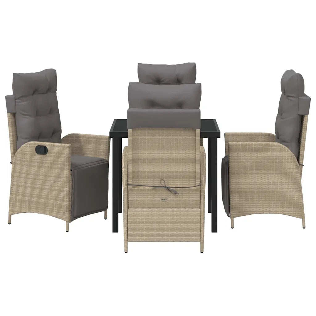 Set da Pranzo per Giardino con cuscino 5 pcs Beige polyrattan 3380562