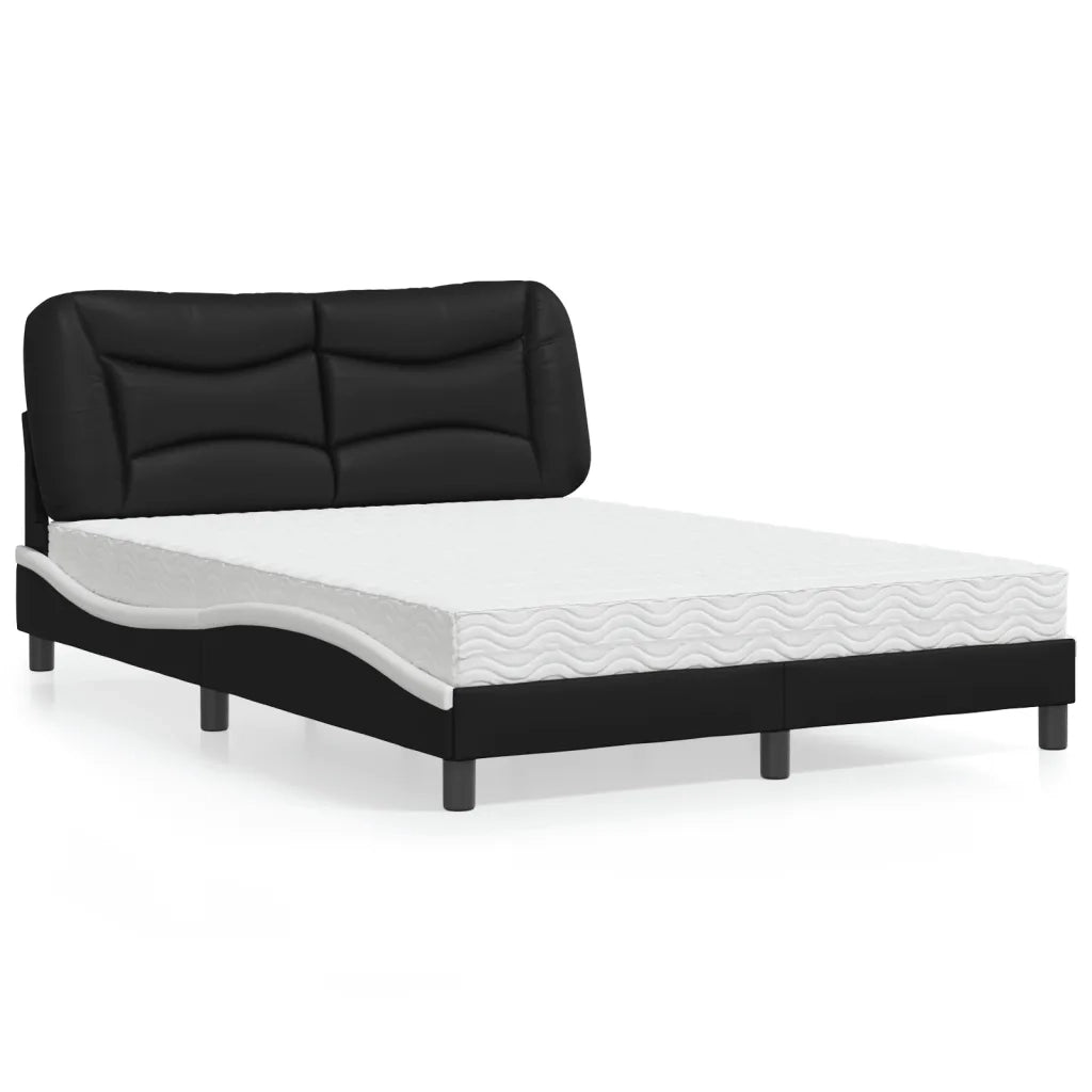Letto con Materasso Hvar Nero e Bianco 140x190 cm in Similpelle