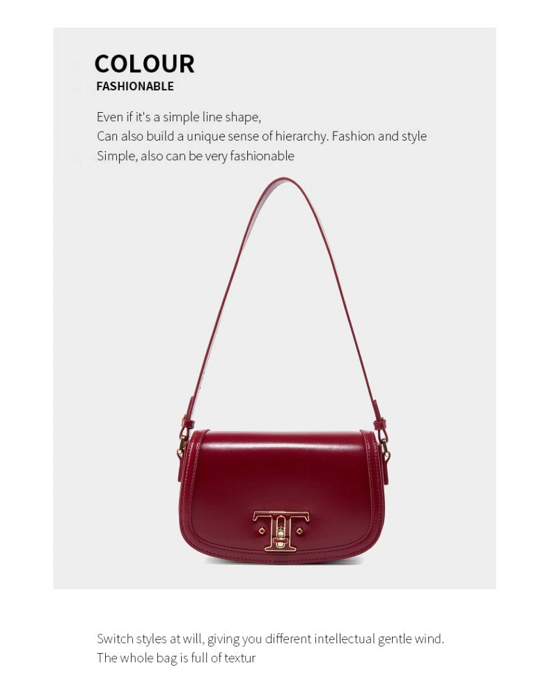 Borsa a tracolla da donna in vera pelle, colore rosso