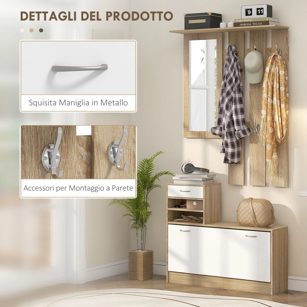 Armadio 3 in 1 con Scarpiera e Specchio ¨C Zephmum ¨C Bianco e Quercia, 90x10x91 cm