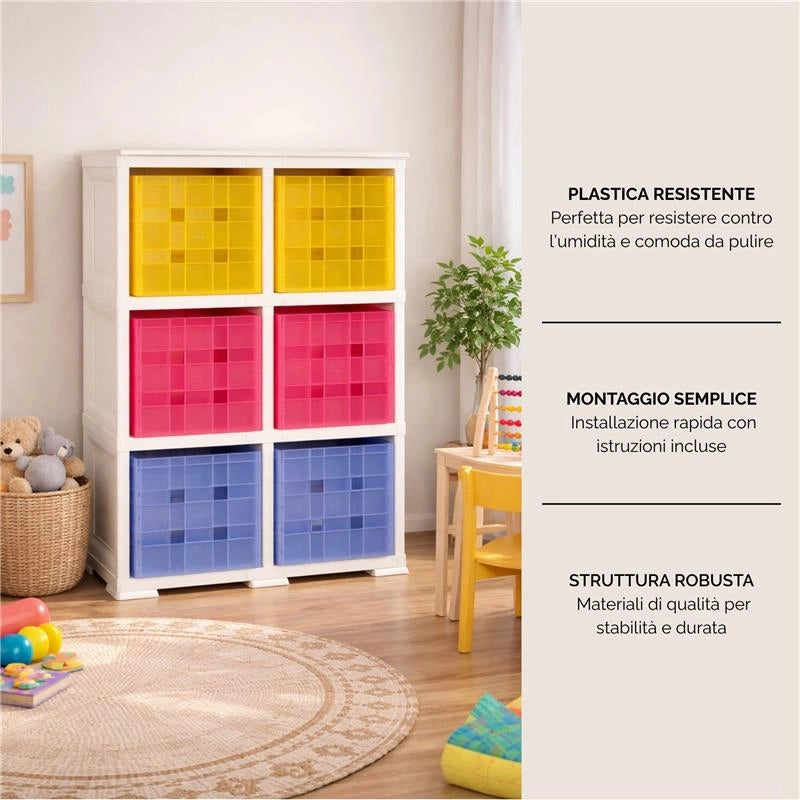 SCAFFALE CON 6 CONTENITORI CUBO 79X41X125CM  ANGORA