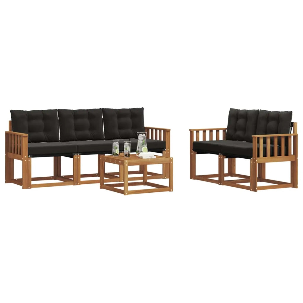Set di divani da esterno con cuscino 6 pcs Naturale e Nero 3368399