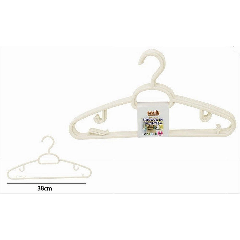 Trade Shop - Set 5 Pz Grucce In Plastica Stampelle Appendiabito Pantaloni Giacche Beige 79326 -