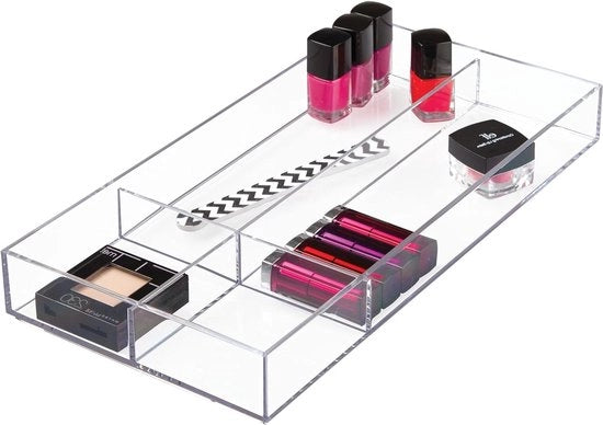 Organizzatore trasparente per cosmetici e accessori da bagno con cassetta