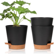 Set di Vaso di Fiori in Plastica da 3 pezzi, Vaso di Fiori Rondi in Plastica Nero Φ6.5cm con Sistema di Irrigazione per Decorazione Interna ed Esterna