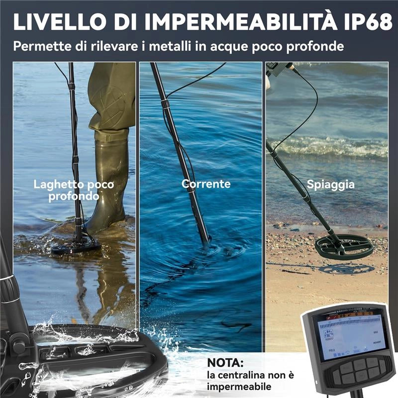 METAL DETECTOR PROFESSIONALE CON 5 MODALITÀ IMPERMEABILE IP68 E DISPLAY LCD RETROILLUMINATO